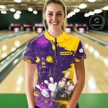 Load image into Gallery viewer, Purple and Yellow Lightning Thunder Storm Skull Bowling Shirts For Women Custom Bowling Team Jerseys NQS11730