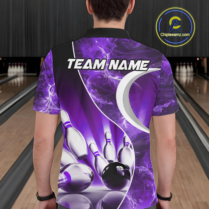 Purple Light pattern Bowling Polo, Quarter Zip shirts for men Custom Bowling Team League Jerseys NQS9948