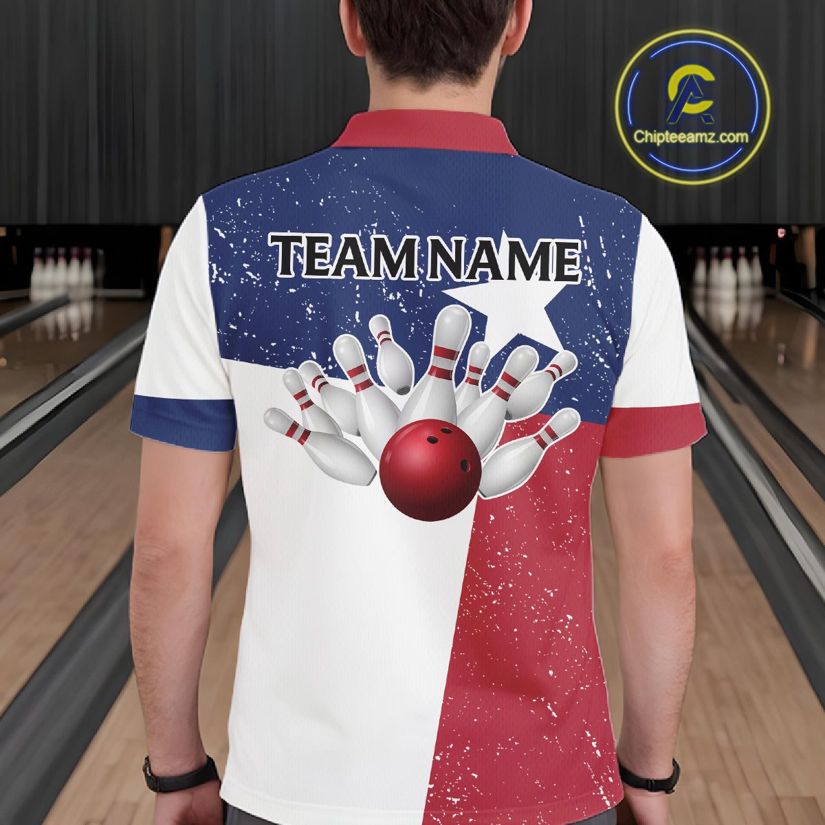Grunge Texas Flag Bowling Polo, 1/4 Zip Shirts For Men Custom patriotic Texas Team Bowling Jerseys NQS11239