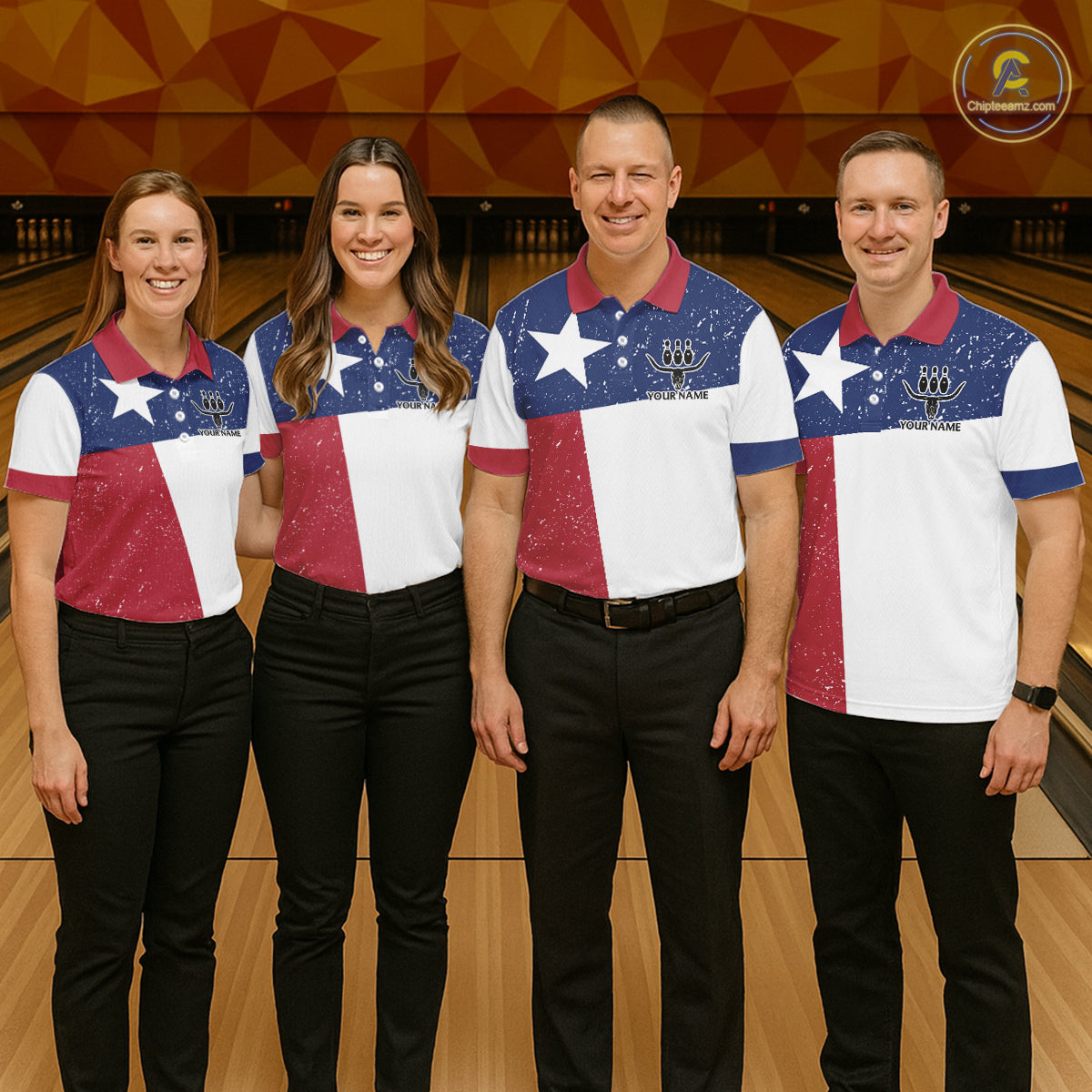 Grunge Texas Flag Bowling Polo, 1/4 Zip Shirts For Women Custom patriotic Texas Team Bowling Jerseys NQS11239