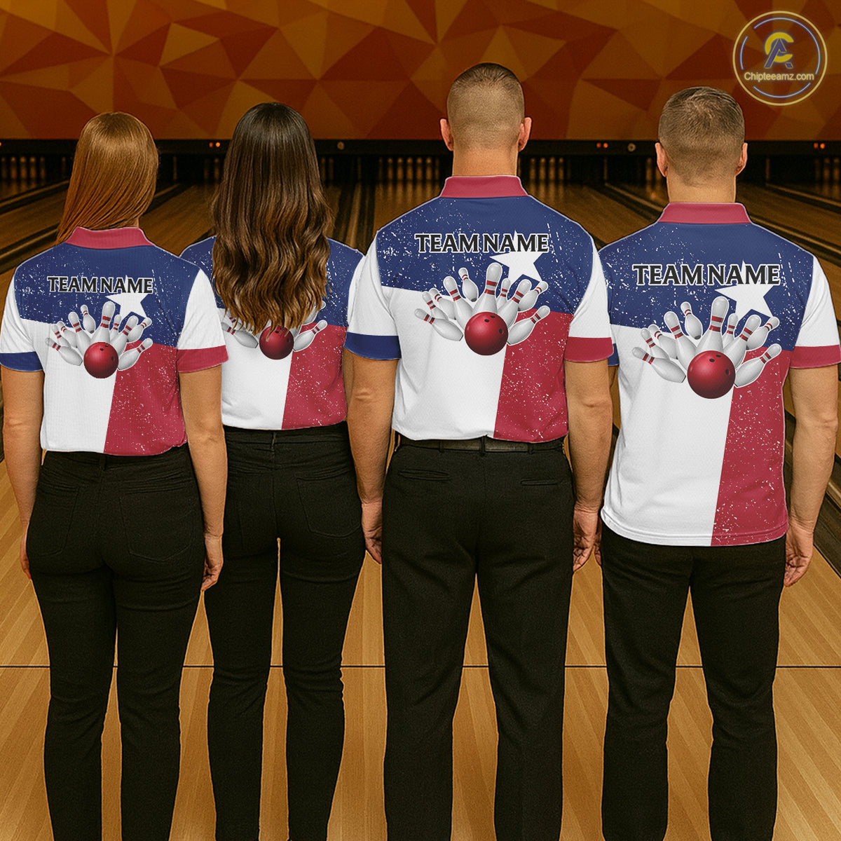 Grunge Texas Flag Bowling Polo, 1/4 Zip Shirts For Women Custom patriotic Texas Team Bowling Jerseys NQS11239