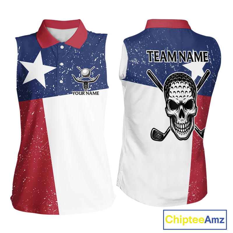 Grunge Texas Flag Sleeveless Golf Polo Shirts Custom patriotic Texas Team Golf outfit for ladies NQS11240