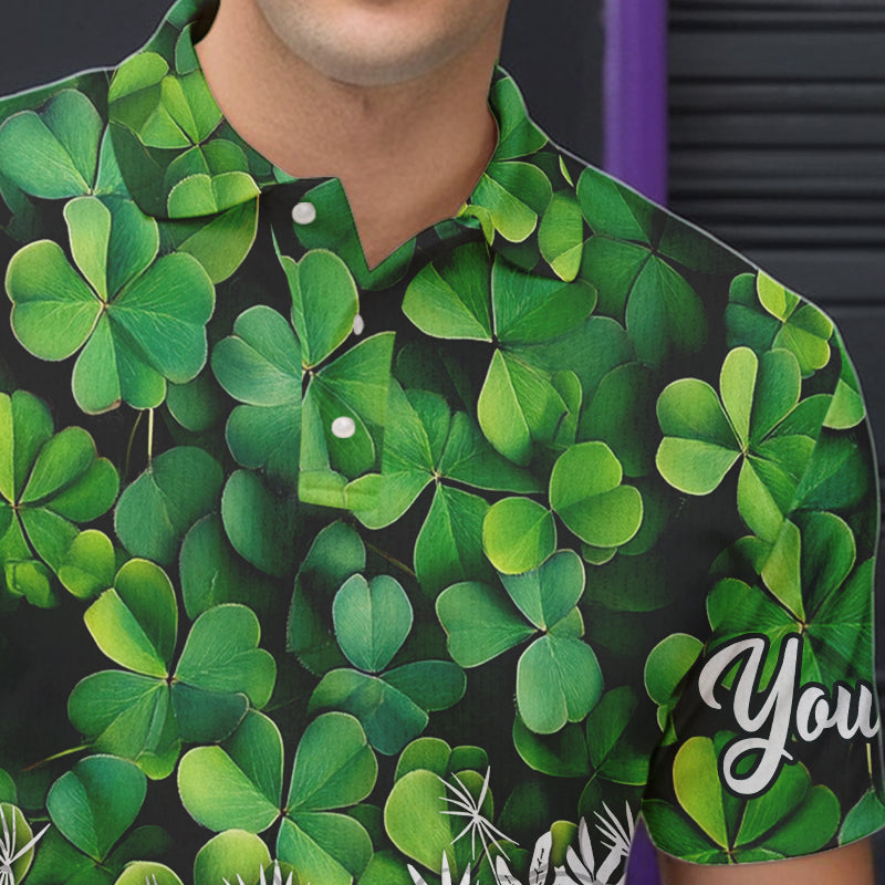 Bowling Shirts For Men custom Green clover white bowling camo St Patrick Day Bowling attire for mens NQS9501