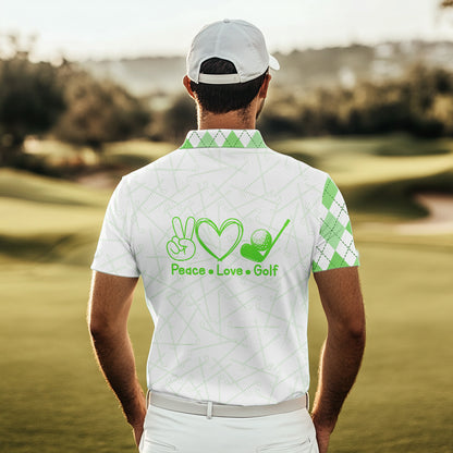 Green argyle pattern Mens golf polo shirts custom peace love golf team jerseys, golf attire for men NQS9505