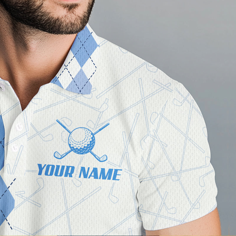 Blue argyle pattern Mens golf polo shirts custom peace love golf team jerseys, golf attire for men NQS9506