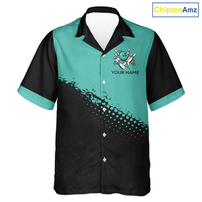 Black and Turquoise Retro Button-up Bowling Shirts, Vintage Team Bowling Shirts Custom NQS11635
