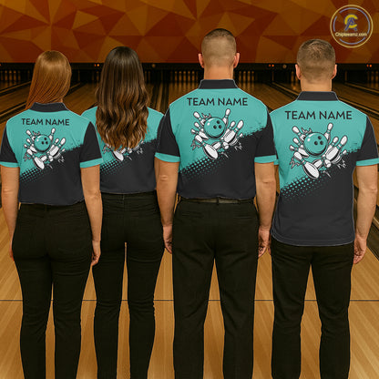 Black and Turquoise Retro Bowling Shirts For Men, Vintage Team Bowling Shirts Custom NQS11635