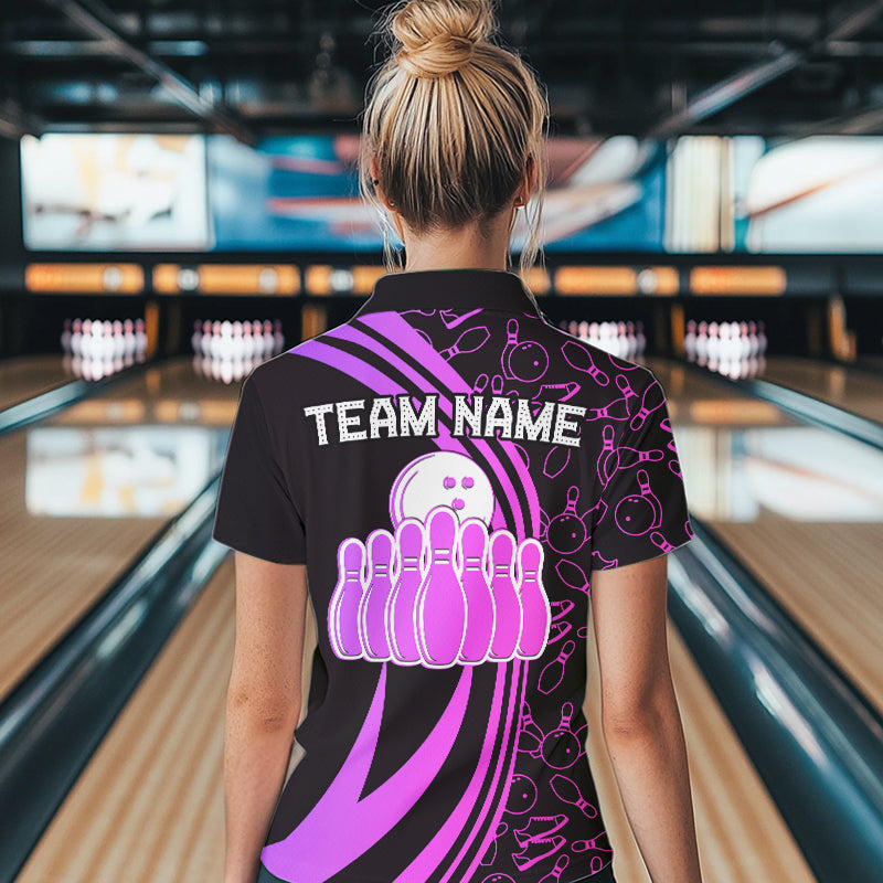 Black Women bowling shirts Custom Pink neon team league bowling jerseys, gifts for bowlers NQS9668