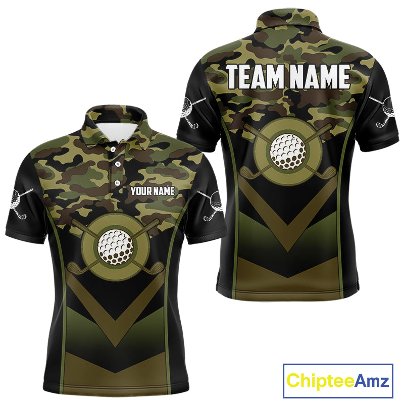 Black green camo Golf Polo shirts For Men Custom golf outfit men, personalized golf gifts NQS11051