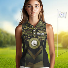 Load image into Gallery viewer, Black green camo Women Sleeveless Polo shirt Custom golf outfit ladies, personalized golf gifts NQS11051