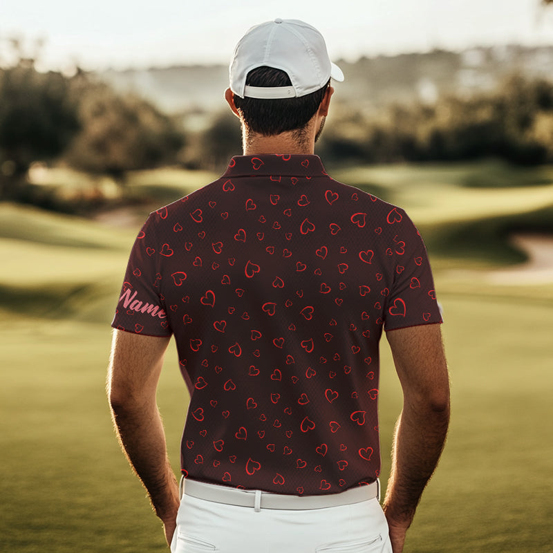 Funny Flamingo red heart pattern Mens golf polo shirts custom Valentine golf tops gifts for him NQS9366