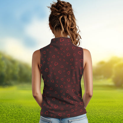 Funny Flamingo red heart pattern Women sleeveless polo shirt custom Valentine golf tops gifts for her NQS9366