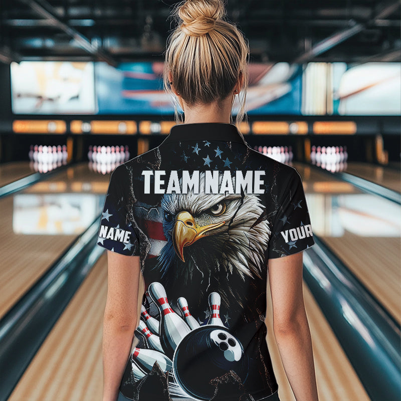 Personalized Eagle American flag Bowling Team Shirts For Women Custom Patriotic Bowling League Jersey NQS9520
