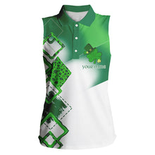 Load image into Gallery viewer, Women Sleeveless polo shirt custom white and green shamrock St Patrick day golf shirts, golfing gifts NQS9676