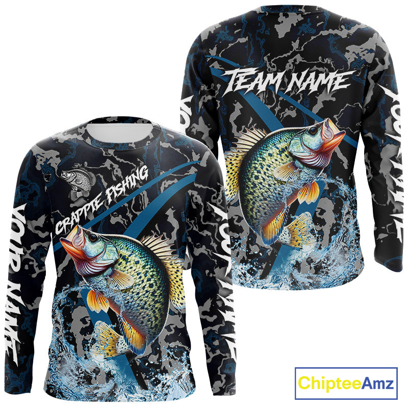 Custom Crappie Fishing Camo Long Sleeve Fishing Shirts, Personalized Crappie Fishing Team Jerseys NQS9678