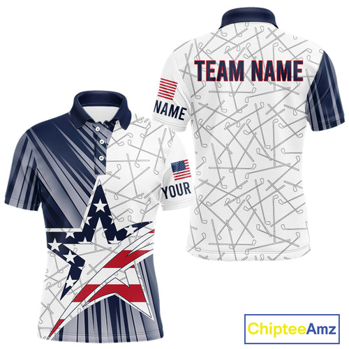 Personalized Red, White and Blue American Flag Star Golf Camo polo shirts for men, unique golf gifts NQS9960