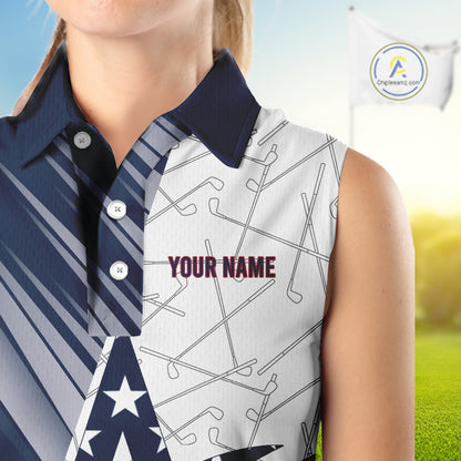 Personalized Red, White and Blue American Flag Star Golf Camo sleeveless polo shirts, unique golf gift NQS9960