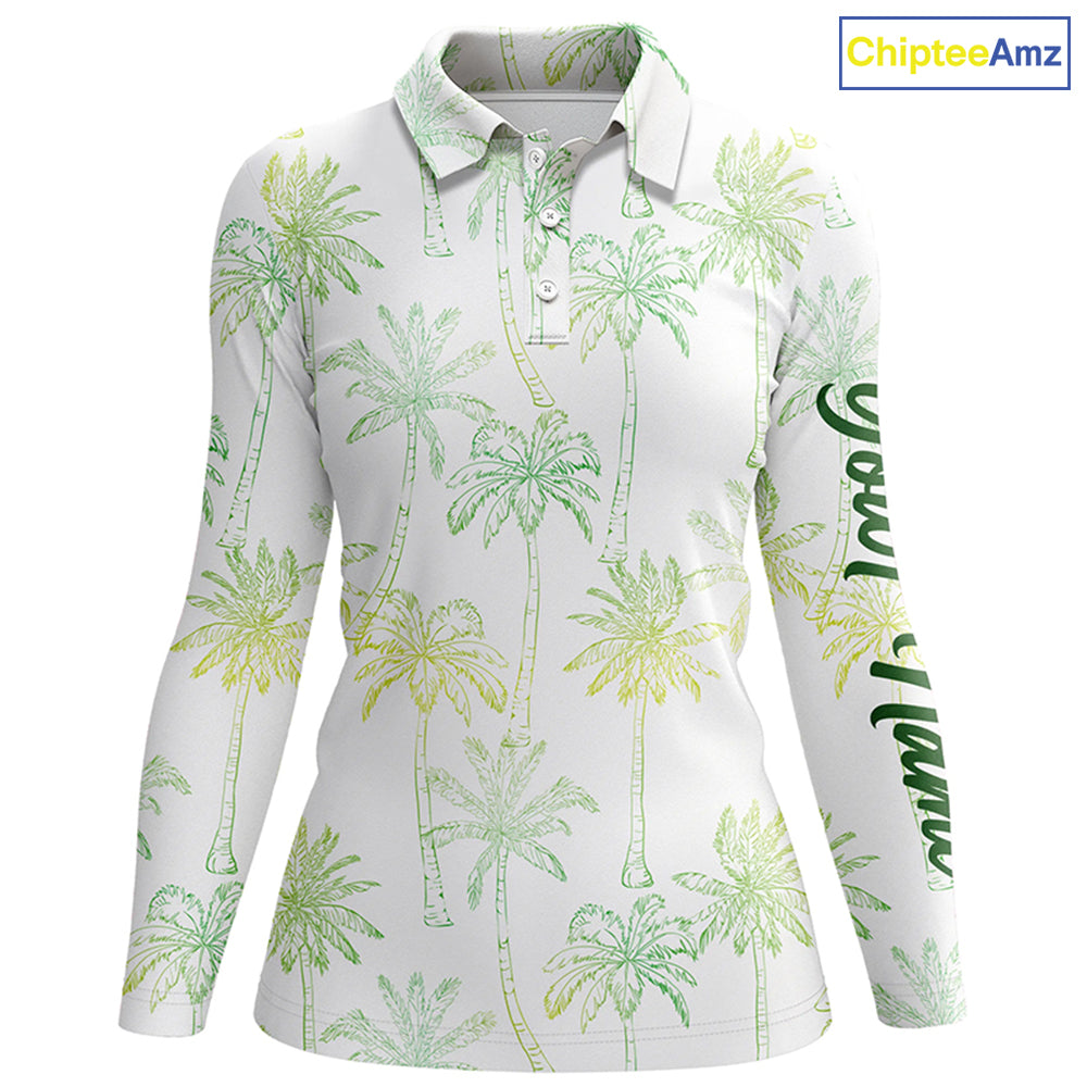Green Tropical palm trees pattern Womens golf polo shirts custom team white golf shirt womens NQS5725