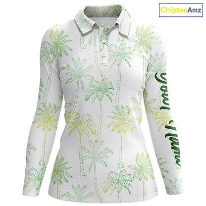 Green Tropical palm trees pattern Womens golf polo shirts custom team white golf shirt womens NQS5725
