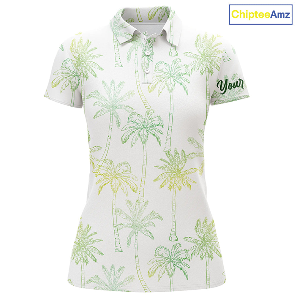 Green Tropical palm trees pattern Womens golf polo shirts custom team white golf shirt womens NQS5725