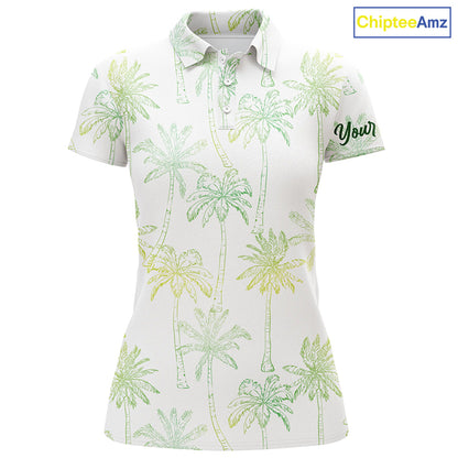 Green Tropical palm trees pattern Womens golf polo shirts custom team white golf shirt womens NQS5725