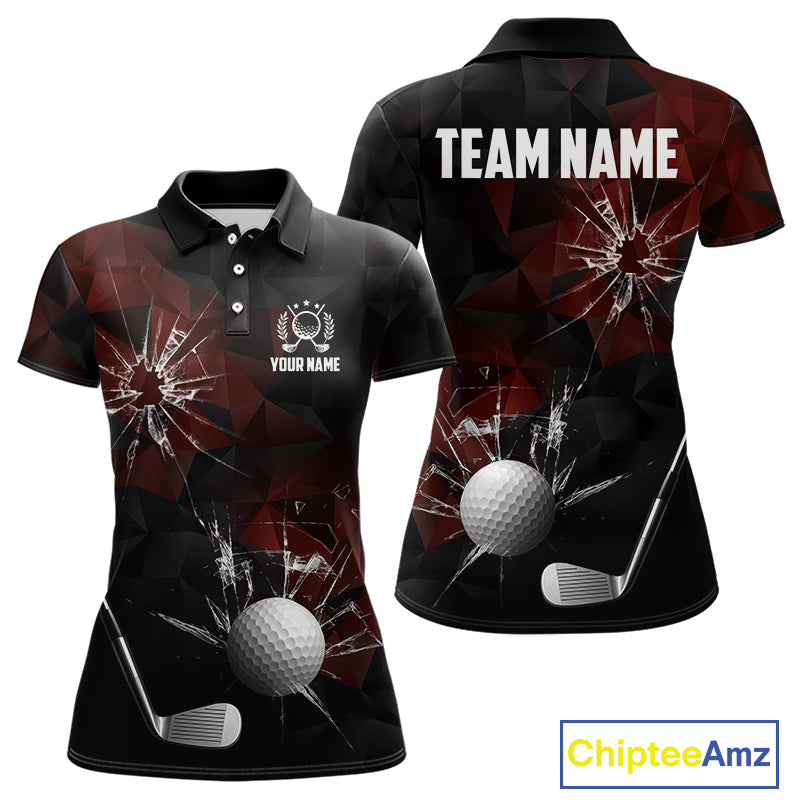 Black and Red Camo Broken golf ball Women Golf polo shirts Custom Team Golf attire for ladies NQS10449