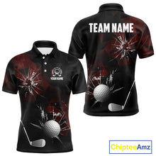 Load image into Gallery viewer, Black and Red Camo Broken golf ball Mens Golf polo shirts Custom Team Golf attire for men NQS10449
