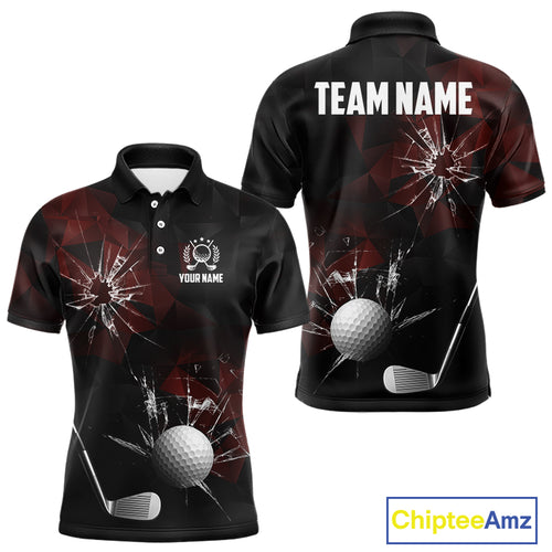 Black and Red Camo Broken golf ball Mens Golf polo shirts Custom Team Golf attire for men NQS10449