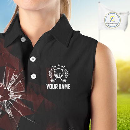 Black and Red Camo Broken golf ball Sleeveless Golf polo shirts Custom Team Golf attire for ladies NQS10449