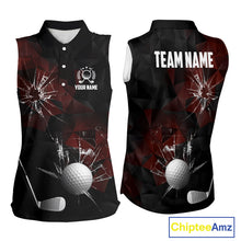 Load image into Gallery viewer, Black and Red Camo Broken golf ball Sleeveless Golf polo shirts Custom Team Golf attire for ladies NQS10449