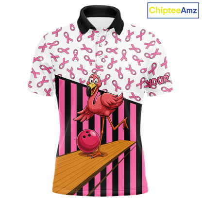 Pink ribbon pattern funny flamingo Bowling shirts for Men Custom breast cancer Team bowling outfit NQS11245