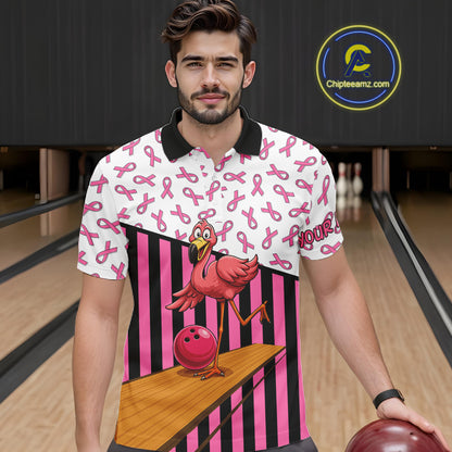 Pink ribbon pattern funny flamingo Bowling shirts for Men Custom breast cancer Team bowling outfit NQS11245