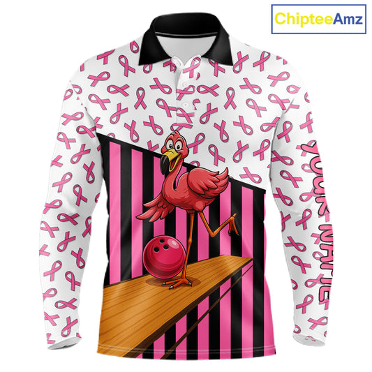Pink ribbon pattern funny flamingo Bowling shirts for Men Custom breast cancer Team bowling outfit NQS11245
