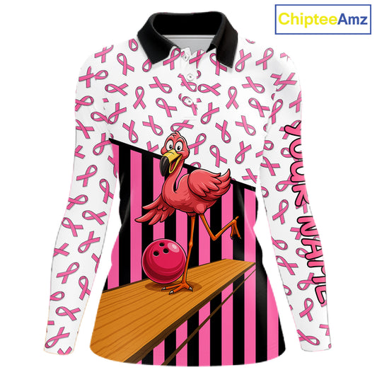 Pink ribbon pattern funny flamingo Bowling shirts for Women Custom breast cancer Team bowling outfit NQS11245