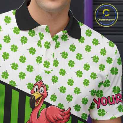 Green shamrock pattern flamingo Bowling shirts for Men Custom St Patrick's Day Team bowling outfit NQS11247