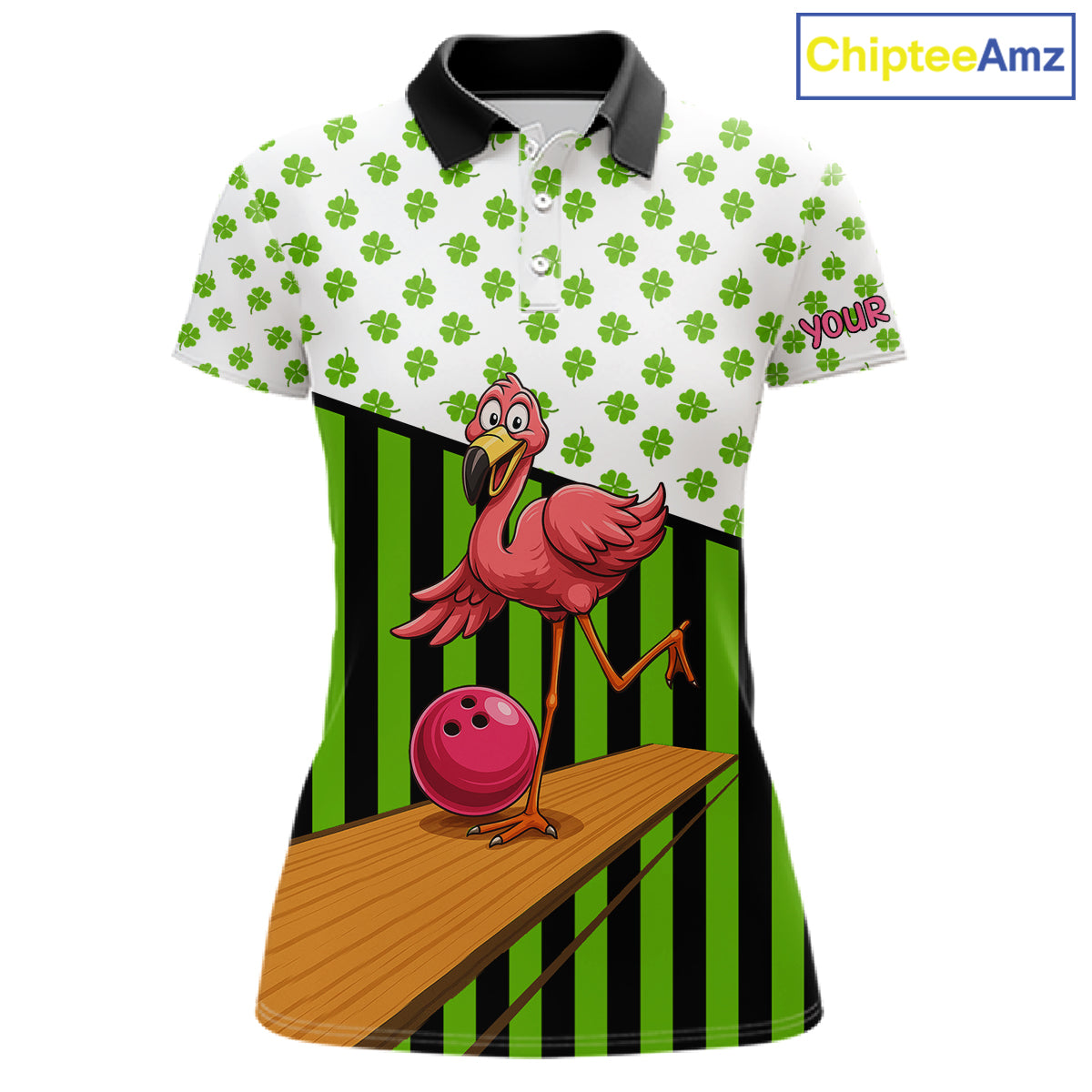 Green shamrock pattern flamingo Bowling shirts for Women Custom St Patrick's Day Team bowling outfit NQS11247