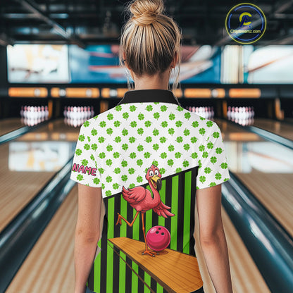Green shamrock pattern flamingo Bowling shirts for Women Custom St Patrick's Day Team bowling outfit NQS11247