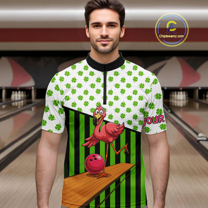 Green shamrock pattern flamingo Bowling shirts for Men Custom St Patrick's Day Team bowling outfit NQS11247