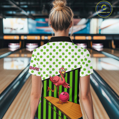 Green shamrock pattern flamingo Bowling shirts for Women Custom St Patrick's Day Team bowling outfit NQS11247