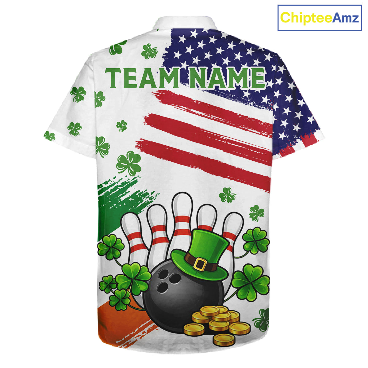 American Flag St Patrick's Day Clover Bowling Hawaiian shirts Custom team bowling button up shirt NQS11452