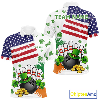 American Flag St Patrick's Day Clover Bowling polo, 1/4 zip shirt for men Custom team bowling jersey NQS11452