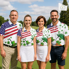 Load image into Gallery viewer, American Flag St Patrick's Day Clover Golf Polo shirts for Men Custom patriotic mens golf tops NQS11453