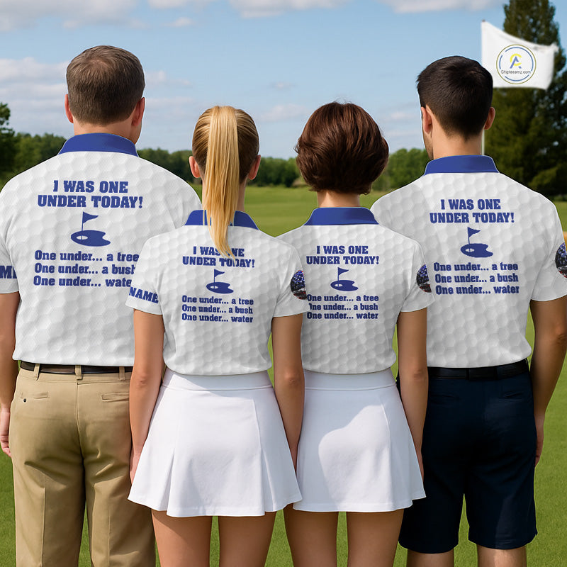 Funny Women golf polo shirts Blue and white custom I was one under today, under a tree, bush, water NQS11636