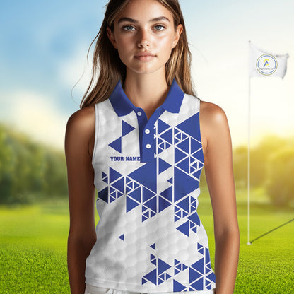 Women sleeveless polo shirt Blue and white custom I was one under today, under a tree, bush, water NQS11636