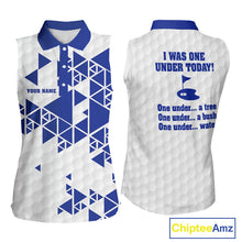 Load image into Gallery viewer, Women sleeveless polo shirt Blue and white custom I was one under today, under a tree, bush, water NQS11636