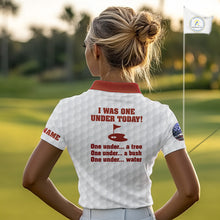 Load image into Gallery viewer, Funny Women golf polo shirts Red and white custom I was one under today, under a tree, bush, water NQS11637