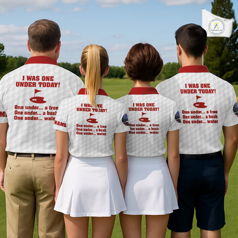 Funny Women golf polo shirts Red and white custom I was one under today, under a tree, bush, water NQS11637