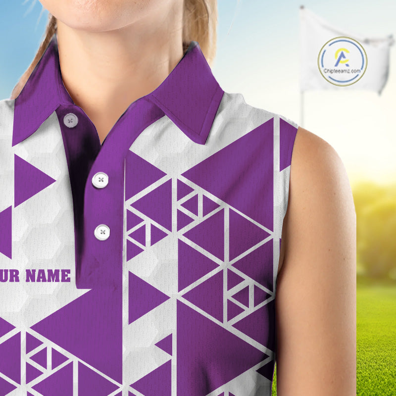 Women sleeveless polo shirt Purple and white custom I was one under today, under a tree, bush, water NQS11638