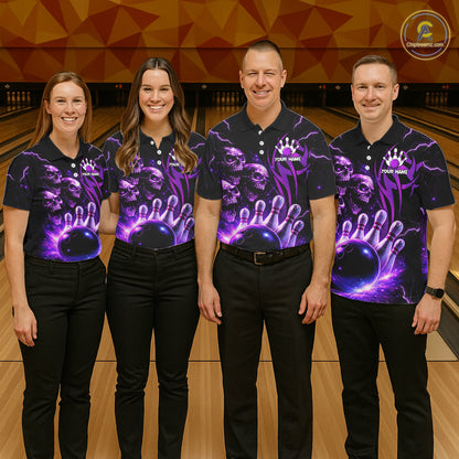 Custom Black and Purple Lightning Thunder Skull Dragon Bowling Shirts For Women, Team Bowling Jerseys NQS11641