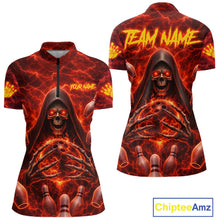 Load image into Gallery viewer, Red Lightning Thunder Skull Reaper Bowling Shirts For Women Custom Team Bowling League Jerseys NQS11642